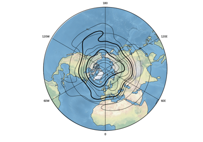 Overlay Geopotential height contours over Temperature anomalies